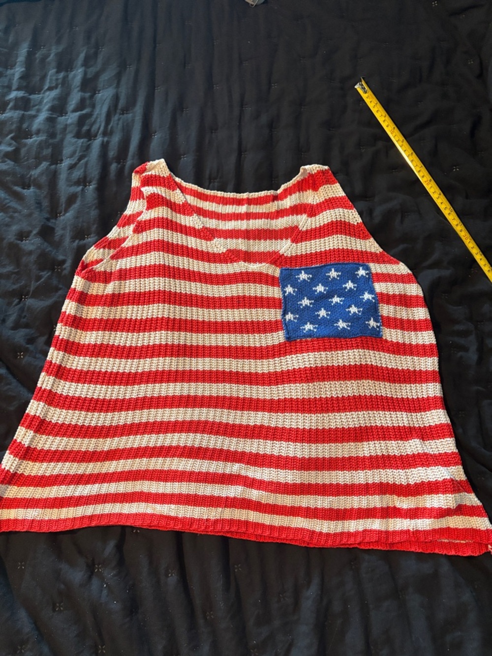Women’s Red & White Striped Tank Top with Blue Star Pocket